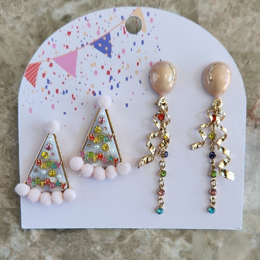 Colorful Birthday Party Earrings, 2 Pair